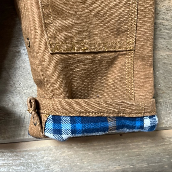 Carhartt Infant Overalls Size 12 M Brown Bib Canvas Flannel Lined Double Knee - Picture 3 of 6